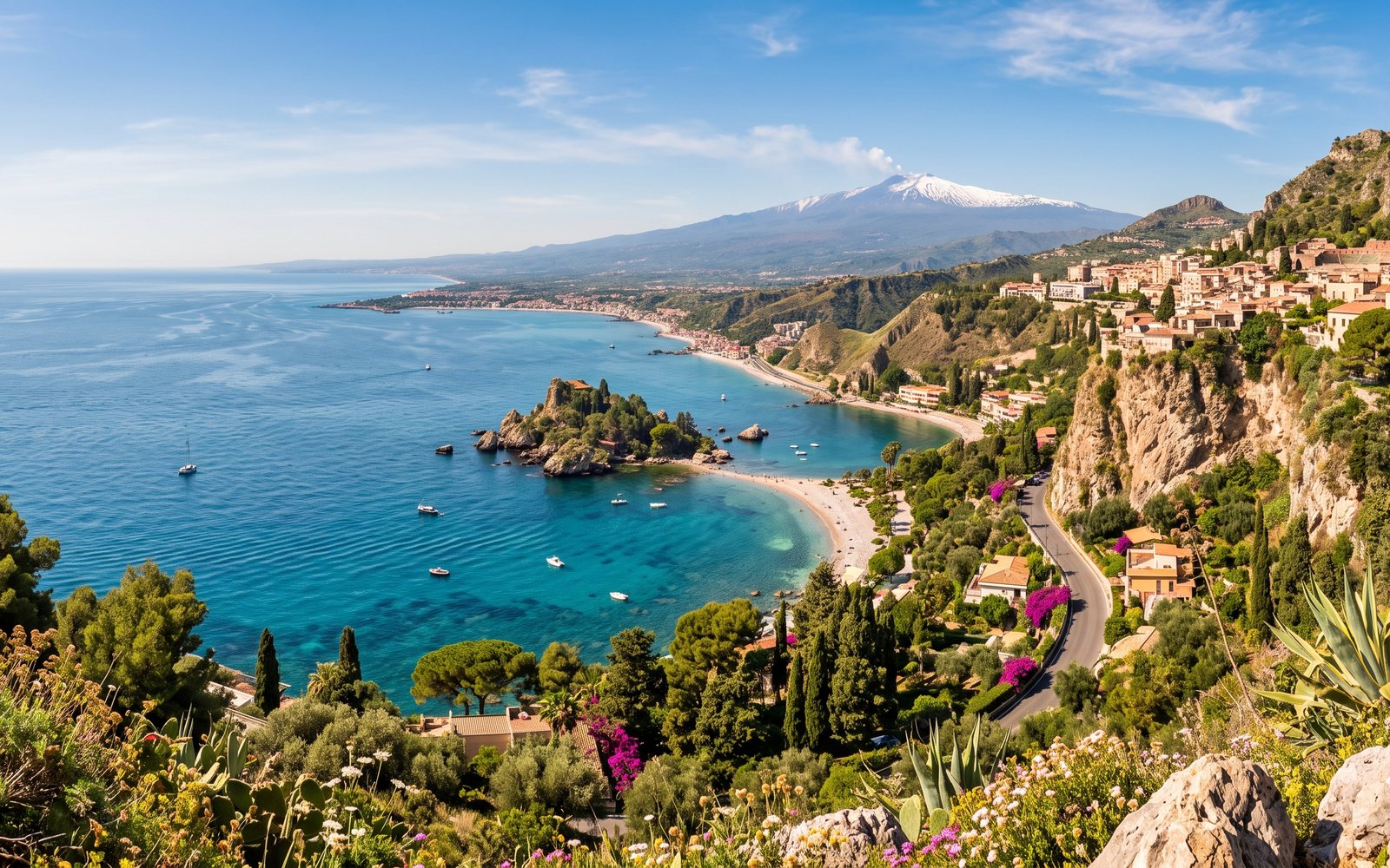 Blick auf Taormina und den Ätna auf Sizilien